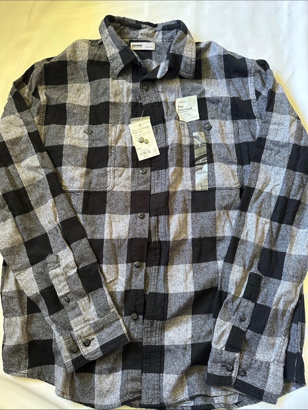 Sonoma Black and Gray Buffalo Plaid Button-Down Shirt